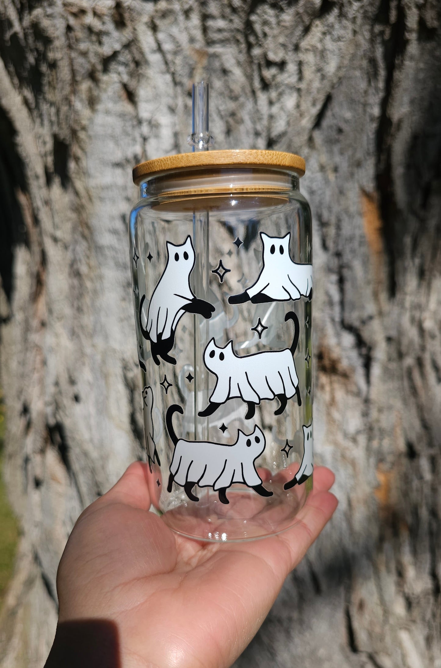 Cute Gato Fantasma Glass Can