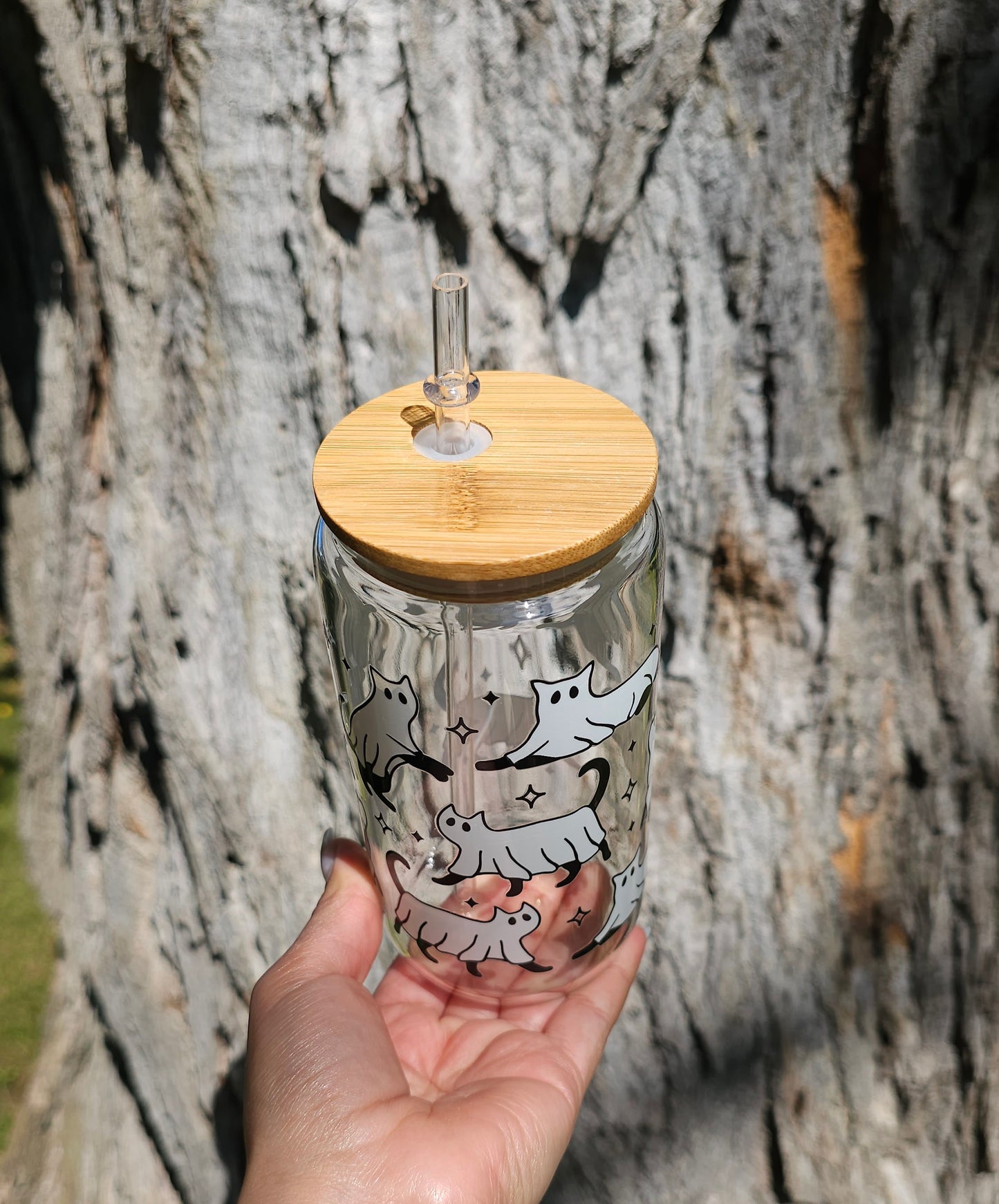 Cute Gato Fantasma Glass Can