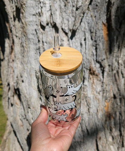 Cute Gato Fantasma Glass Can