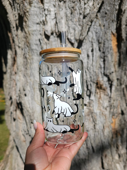 Cute Gato Fantasma Glass Can