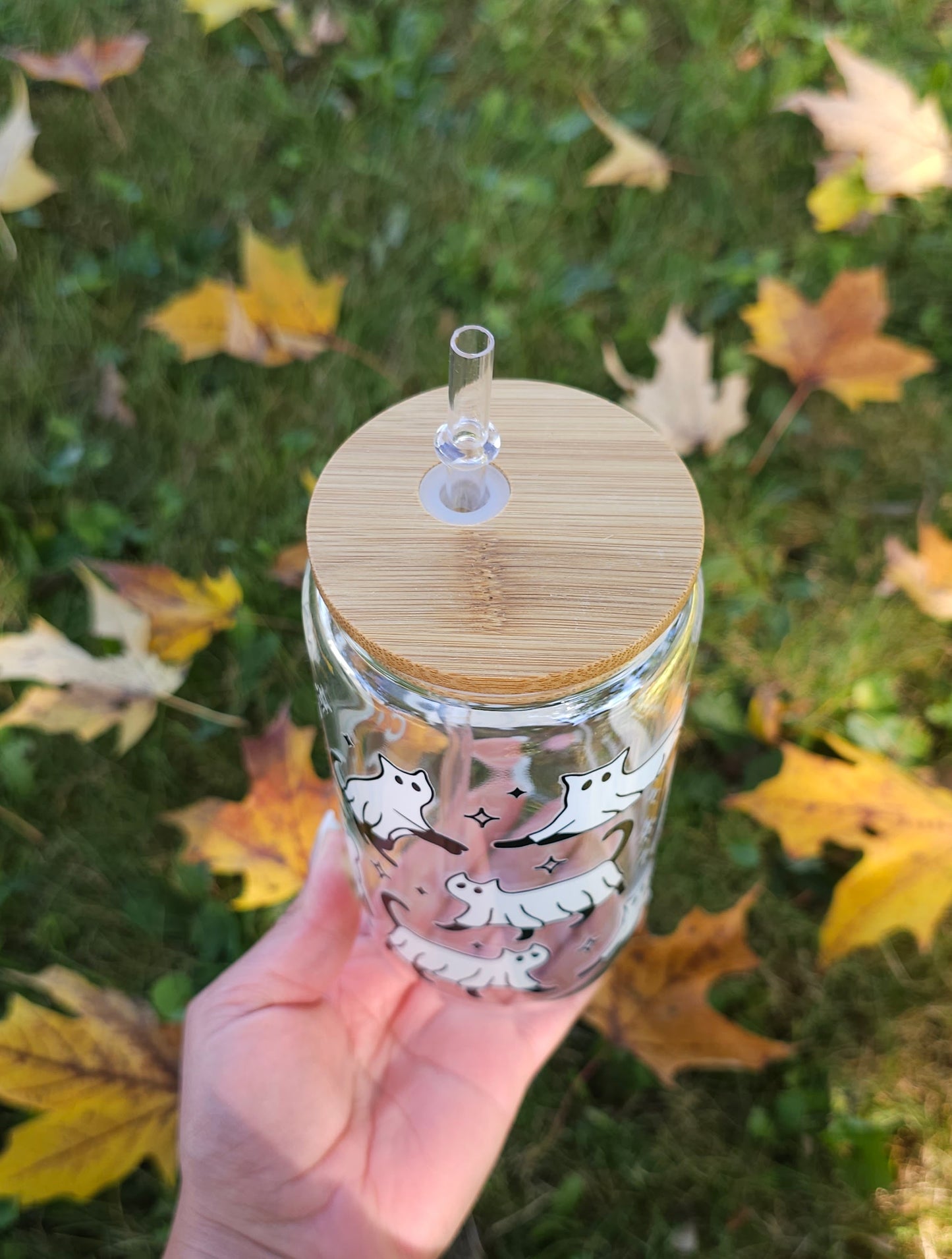 Cute Gato Fantasma Glass Can