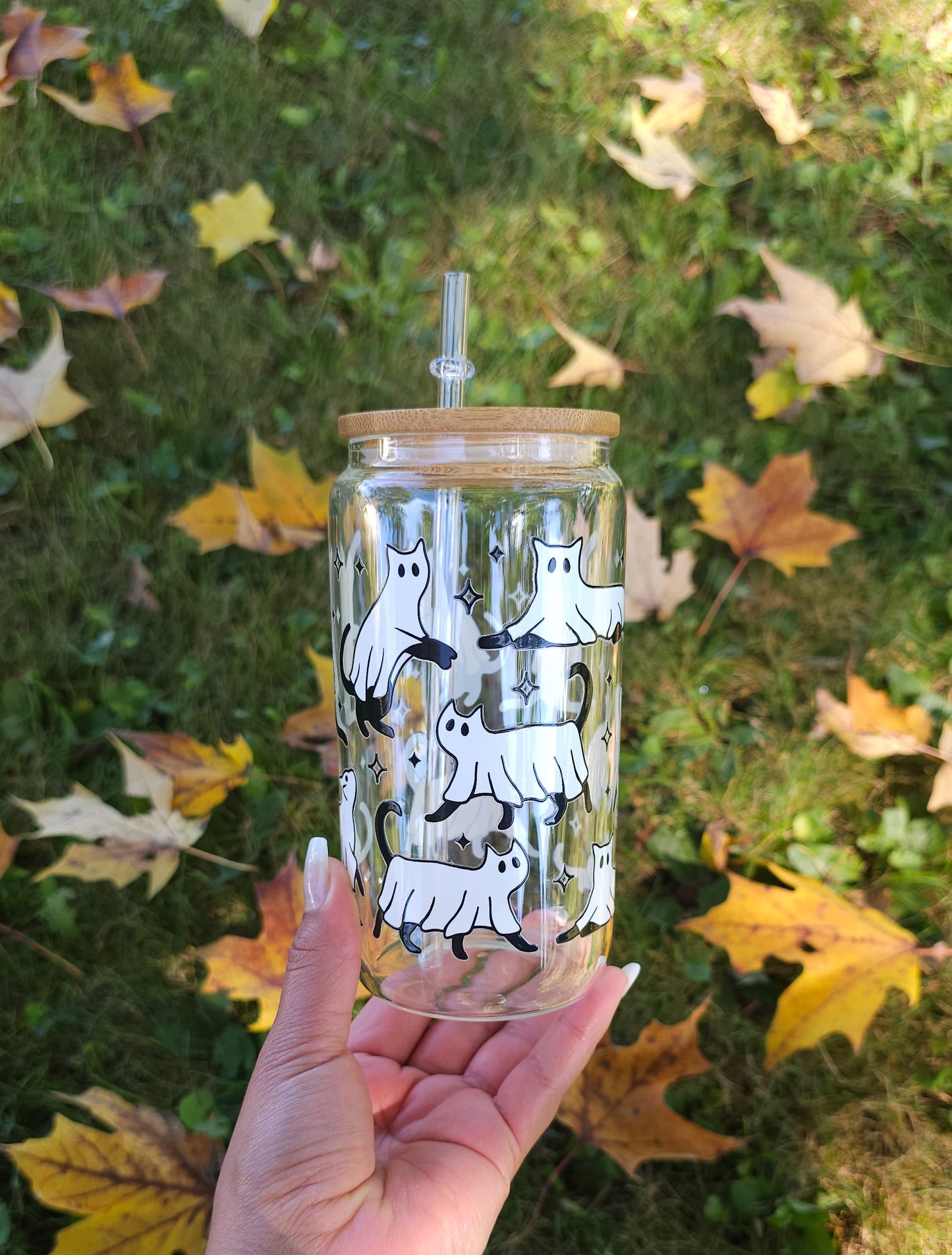 Cute Gato Fantasma Glass Can