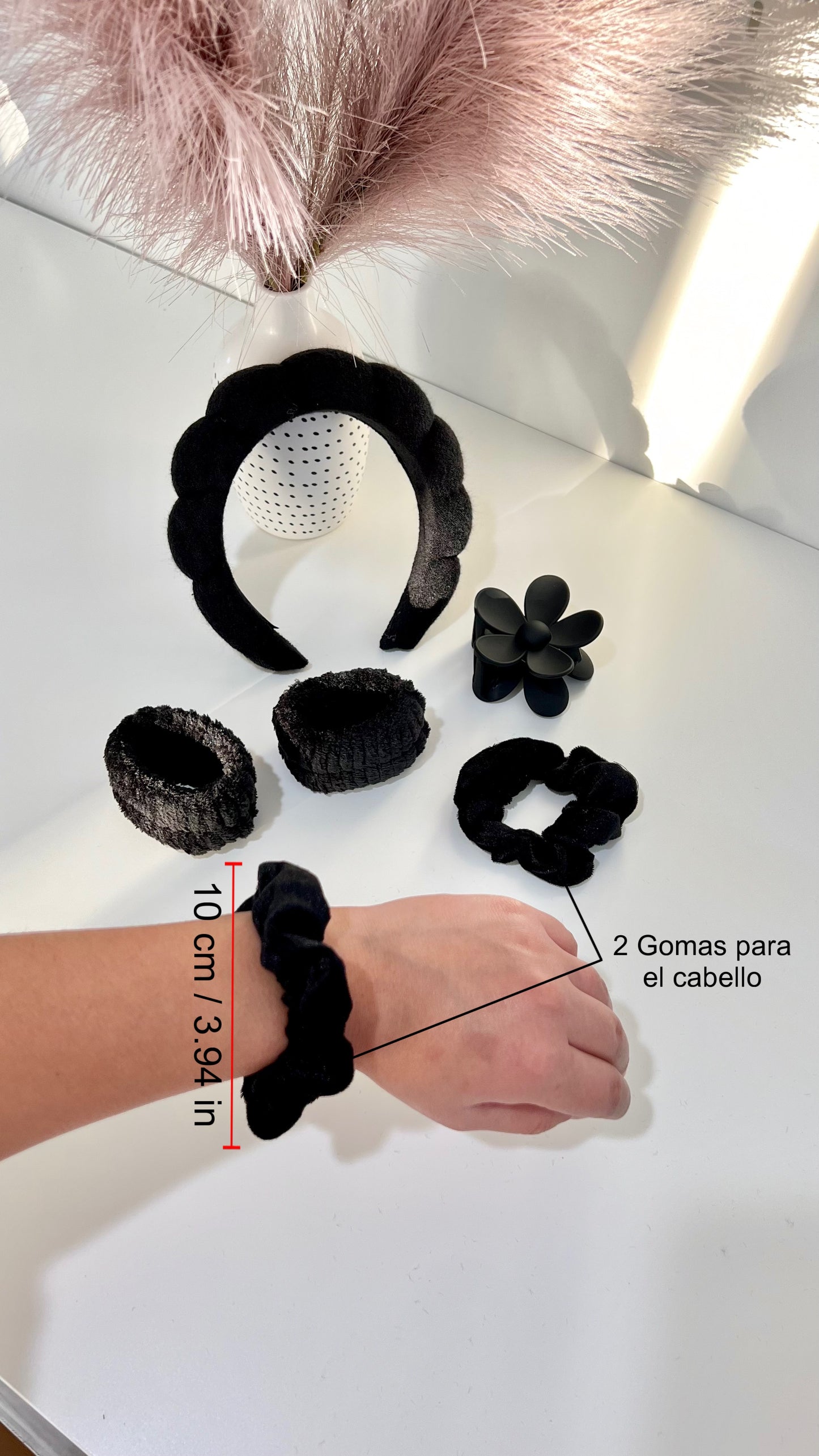 Conjunto de 6 Piezas de Acessórios De Spa y Maquillaje / Diadema , Muñequeras , Pinza , Gomas